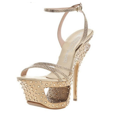 Gianmarco Lorenzi Cut-out Platform Sandals Gold Rhinestone