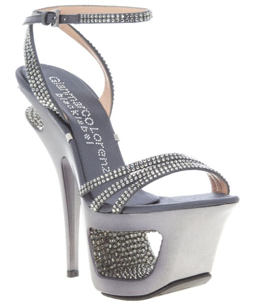 Gianmarco Lorenzi Cut-out Platform Sandals Gray Rhinestone