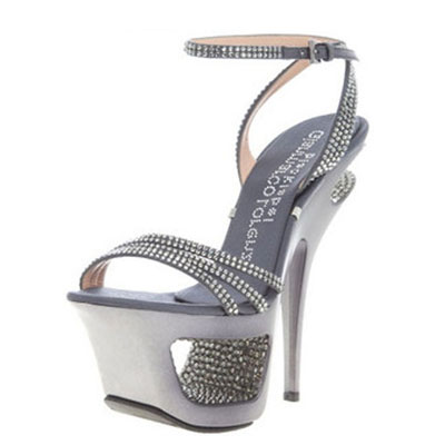 Gianmarco Lorenzi Cut-out Platform Sandals Gray Rhinestone