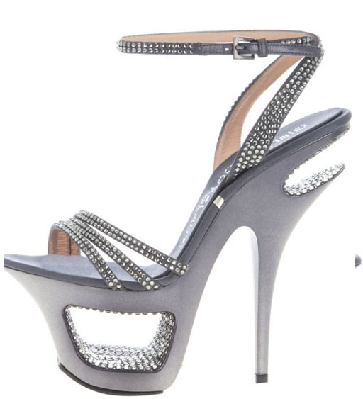 Gianmarco Lorenzi Cut-out Platform Sandals Gray Rhinestone