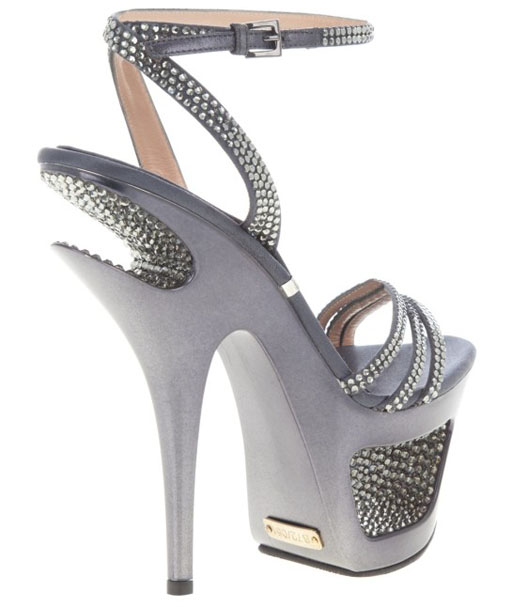 Gianmarco Lorenzi Cut-out Platform Sandals Gray Rhinestone