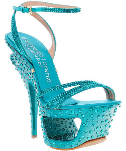 Gianmarco Lorenzi Cut-out Platform Sandals Turquoise Rhinestone