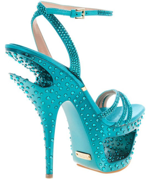 Gianmarco Lorenzi Cut-out Platform Sandals Turquoise Rhinestone