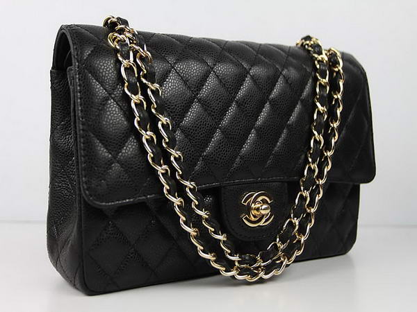 Chanel 2.55 Series Caviar Leather Flap Bag A01112 Black Golden