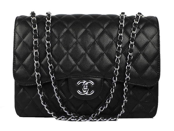 Chanel 2.55 Series Caviar Leather Large Flap Bag A36070 Black