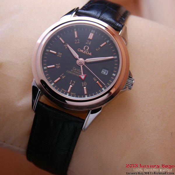 OMEGA DE VILLE Automatic Chronometer Red Gold on Black Leather Strap OM77213