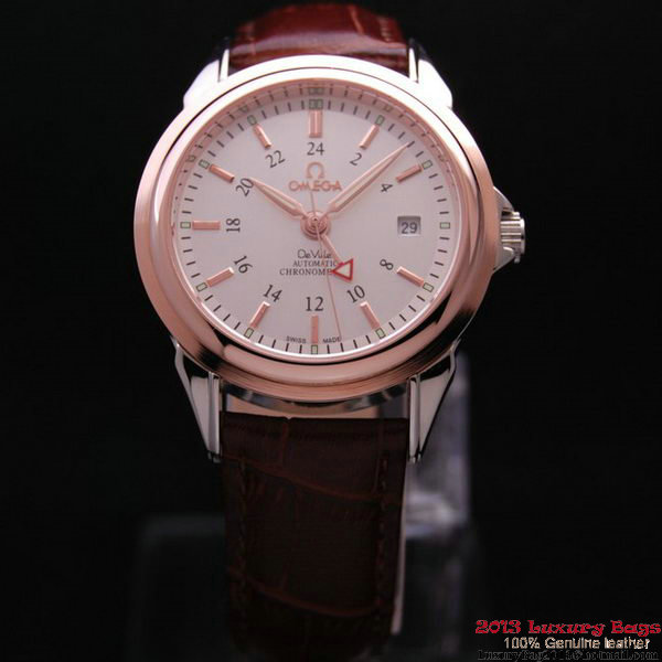 OMEGA DE VILLE Automatic Chronometer Red Gold on Brown Leather Strap OM77210