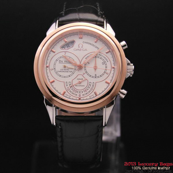 OMEGA DE VILLE CO-AXIAL CHRONOSCOPE Red Gold on Black Leather Strap OM77419