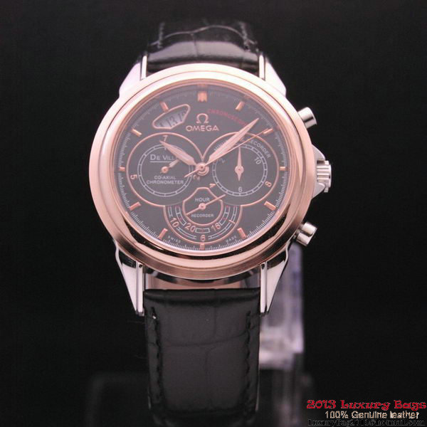 OMEGA DE VILLE CO-AXIAL CHRONOSCOPE Red Gold on Black Leather Strap OM77423