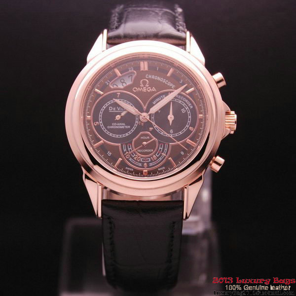 OMEGA DE VILLE CO-AXIAL CHRONOSCOPE Red Gold on Black Leather Strap OM77428