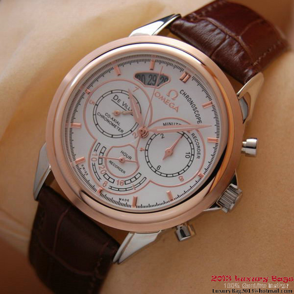 OMEGA DE VILLE CO-AXIAL CHRONOSCOPE Red Gold on Brown Leather Strap OM77418