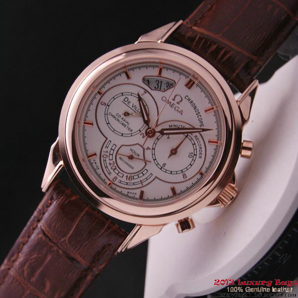 OMEGA DE VILLE CO-AXIAL CHRONOSCOPE Red Gold on Brown Leather Strap OM77424