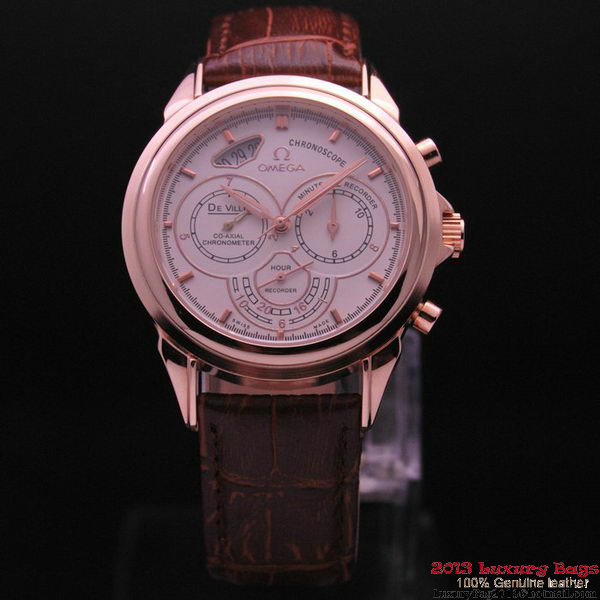 OMEGA DE VILLE CO-AXIAL CHRONOSCOPE Red Gold on Brown Leather Strap OM77424