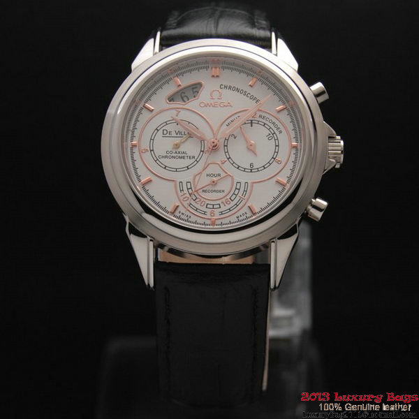 OMEGA DE VILLE CO-AXIAL CHRONOSCOPE Steel on Black Leather Strap OM77403