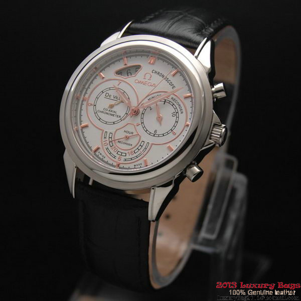 OMEGA DE VILLE CO-AXIAL CHRONOSCOPE Steel on Black Leather Strap OM77403