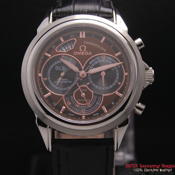 OMEGA DE VILLE CO-AXIAL CHRONOSCOPE Steel on Black Leather Strap OM77405