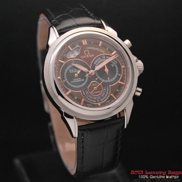 OMEGA DE VILLE CO-AXIAL CHRONOSCOPE Steel on Black Leather Strap OM77405