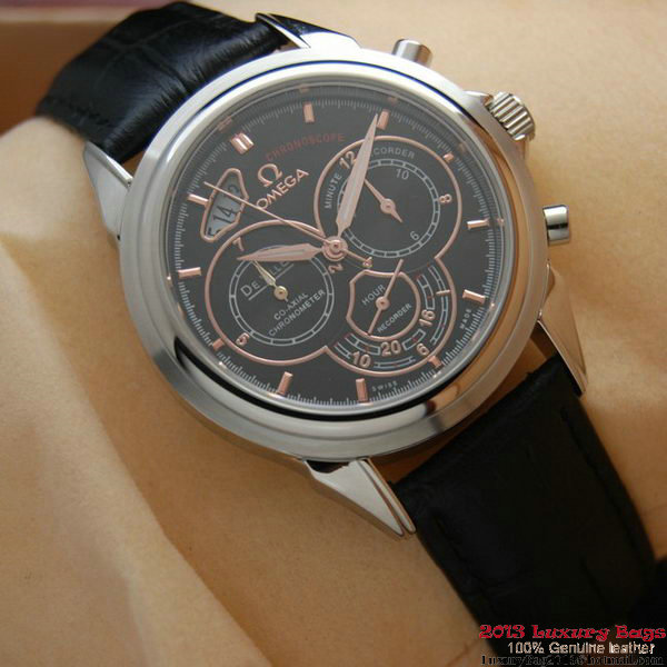 OMEGA DE VILLE CO-AXIAL CHRONOSCOPE Steel on Black Leather Strap OM77409