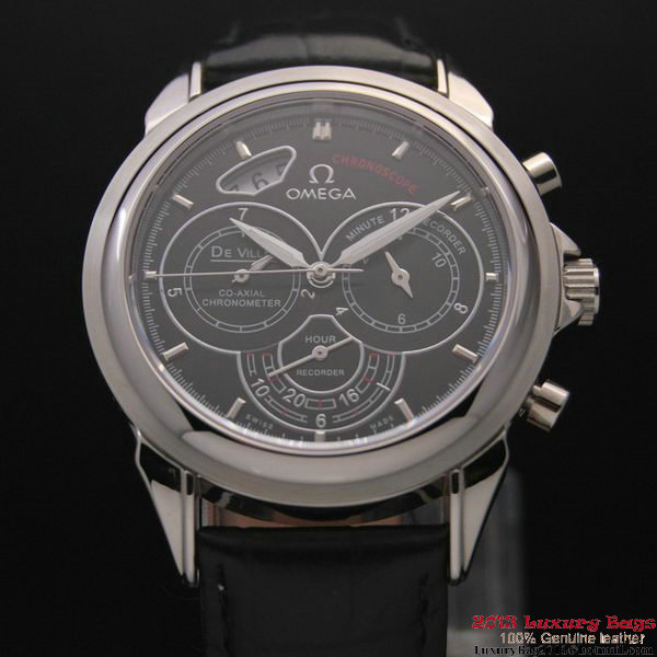 OMEGA DE VILLE CO-AXIAL CHRONOSCOPE Steel on Black Leather Strap OM77411