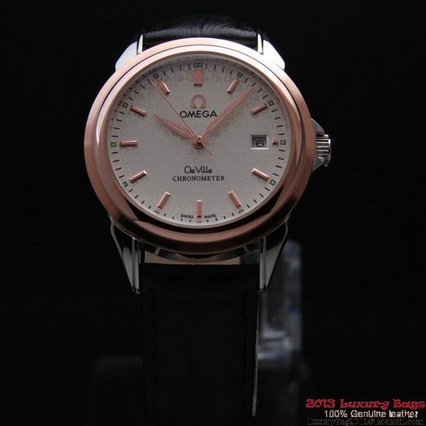 OMEGA DE VILLE Chronometer Red Gold on Black Leather Strap OM77314