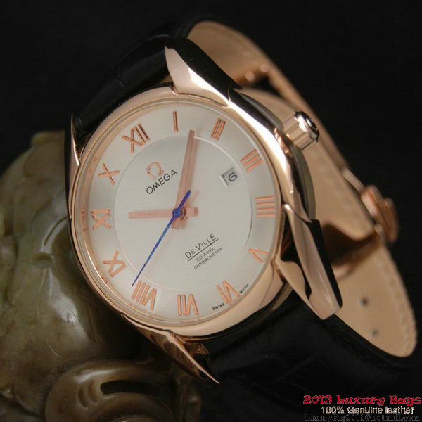 OMEGA DE VILLE Co-AXIAL CHRONOMETER Red Gold on Black Leather Strap OM77022