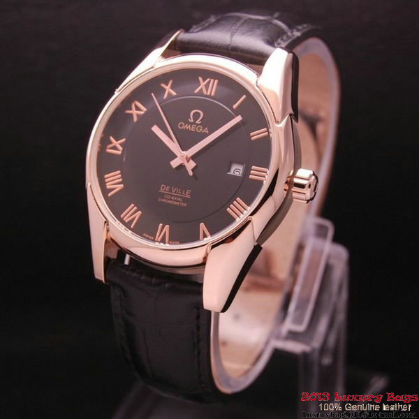 OMEGA DE VILLE Co-AXIAL CHRONOMETER Red Gold on Black Leather Strap OM77024