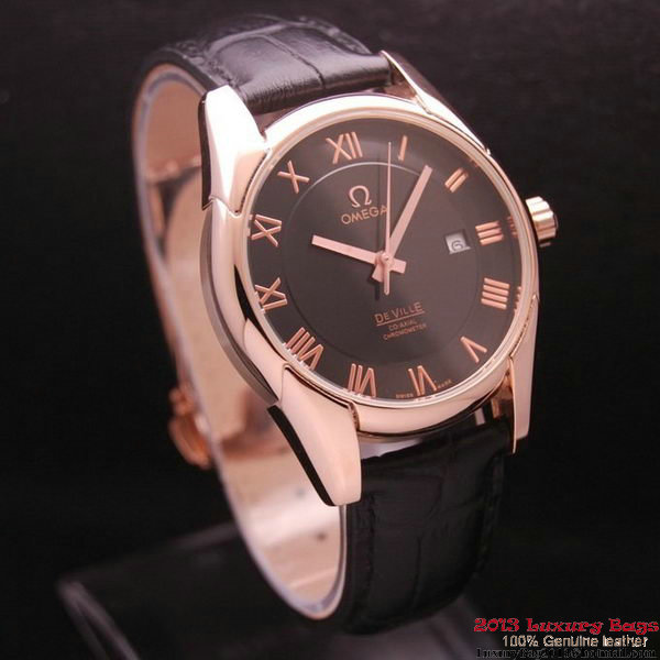 OMEGA DE VILLE Co-AXIAL CHRONOMETER Red Gold on Black Leather Strap OM77024