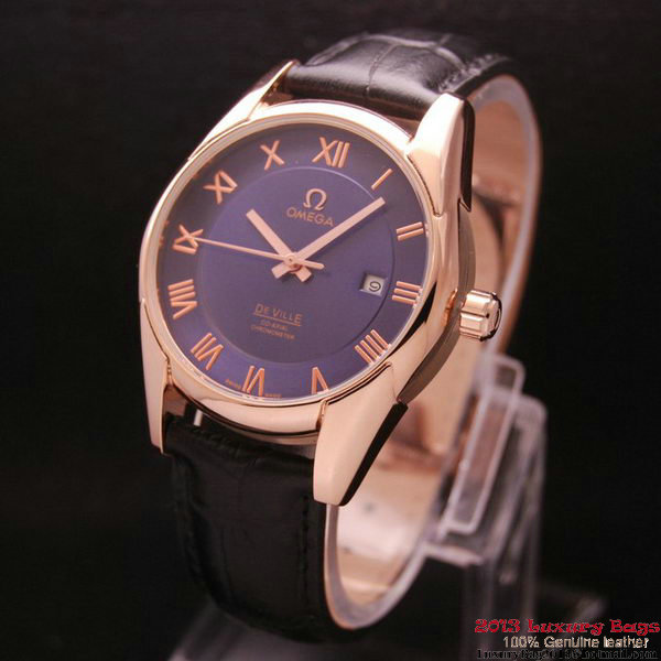 OMEGA DE VILLE Co-AXIAL CHRONOMETER Red Gold on Black Leather Strap OM77026