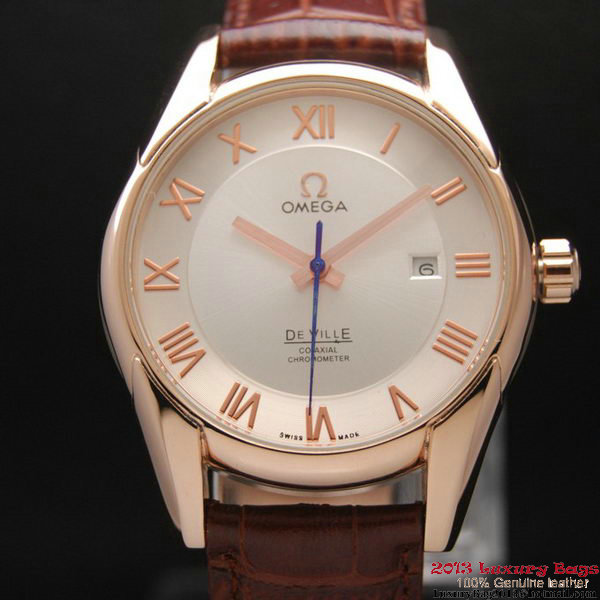 OMEGA DE VILLE Co-AXIAL CHRONOMETER Red Gold on Brown Leather Strap OM77021