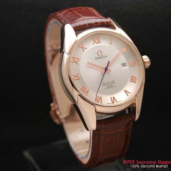 OMEGA DE VILLE Co-AXIAL CHRONOMETER Red Gold on Brown Leather Strap OM77021