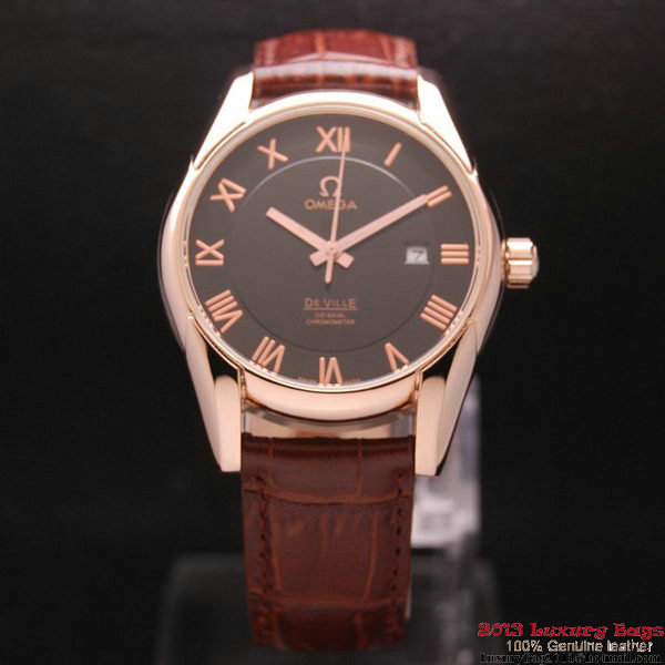 OMEGA DE VILLE Co-AXIAL CHRONOMETER Red Gold on Brown Leather Strap OM77023