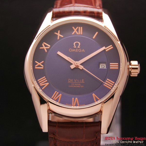 OMEGA DE VILLE Co-AXIAL CHRONOMETER Red Gold on Brown Leather Strap OM77025