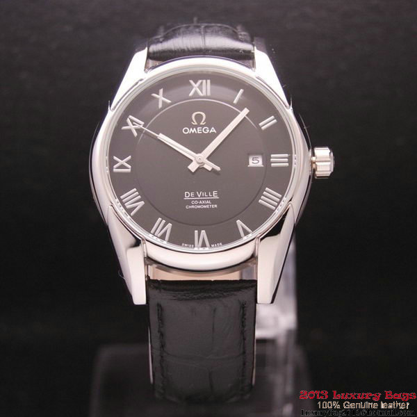 OMEGA DE VILLE Co-AXIAL CHRONOMETER Steel on Black Leather Strap OM77008