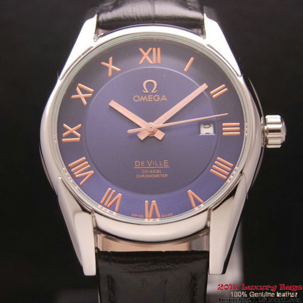 OMEGA DE VILLE Co-AXIAL CHRONOMETER Steel on Black Leather Strap OM77010