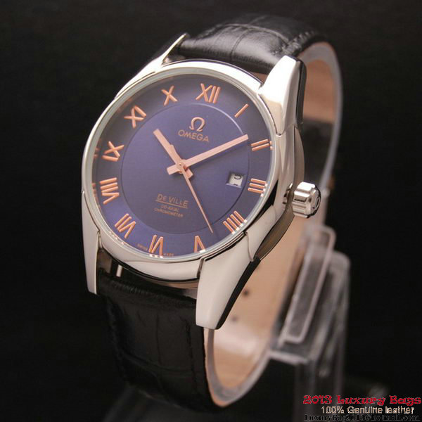 OMEGA DE VILLE Co-AXIAL CHRONOMETER Steel on Black Leather Strap OM77010