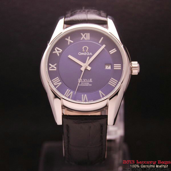 OMEGA DE VILLE Co-AXIAL CHRONOMETER Steel on Black Leather Strap OM77011