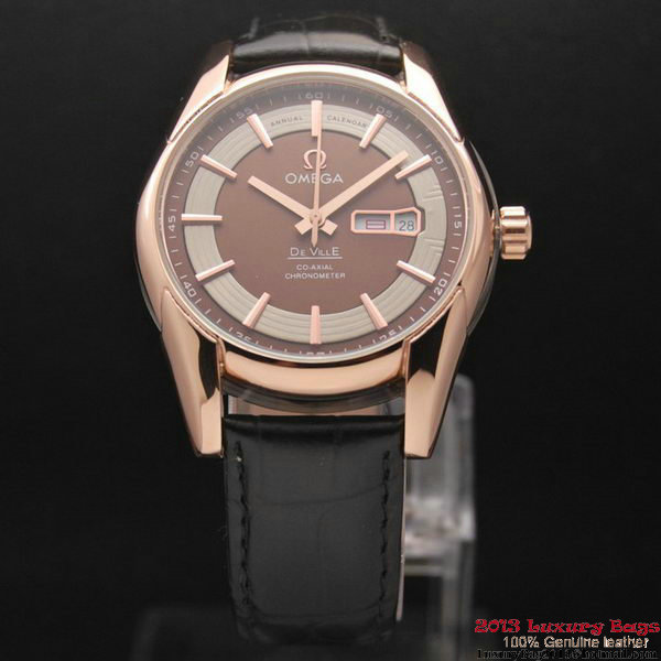 OMEGA DE VILLE HOUR VISION ANNUAL CALENDAR Red Gold on Black Leather Strap OM77122