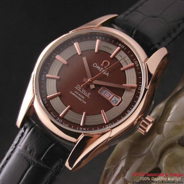 OMEGA DE VILLE HOUR VISION ANNUAL CALENDAR Red Gold on Black Leather Strap OM77122