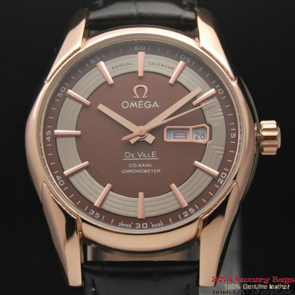 OMEGA DE VILLE HOUR VISION ANNUAL CALENDAR Red Gold on Black Leather Strap OM77122