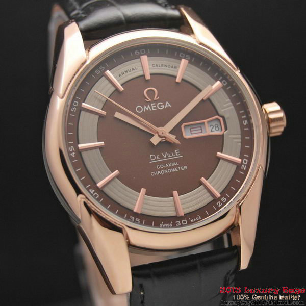 OMEGA DE VILLE HOUR VISION ANNUAL CALENDAR Red Gold on Black Leather Strap OM77122