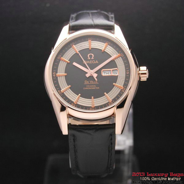 OMEGA DE VILLE HOUR VISION ANNUAL CALENDAR Red Gold on Black Leather Strap OM77124