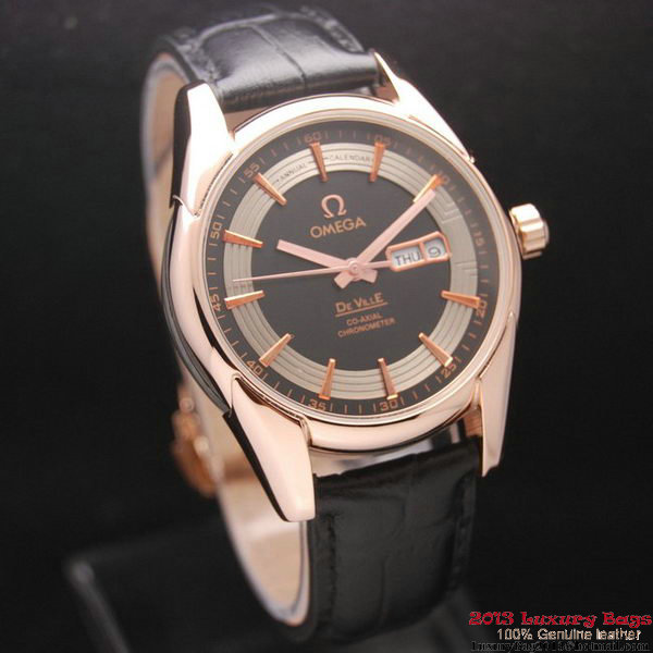 OMEGA DE VILLE HOUR VISION ANNUAL CALENDAR Red Gold on Black Leather Strap OM77124