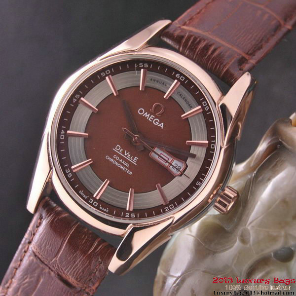 OMEGA DE VILLE HOUR VISION ANNUAL CALENDAR Red Gold on Brown Leather Strap OM77121