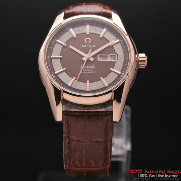 OMEGA DE VILLE HOUR VISION ANNUAL CALENDAR Red Gold on Brown Leather Strap OM77121