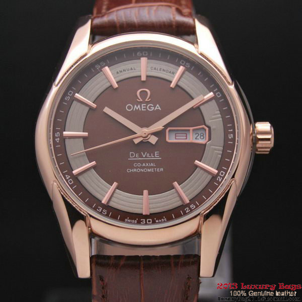 OMEGA DE VILLE HOUR VISION ANNUAL CALENDAR Red Gold on Brown Leather Strap OM77121