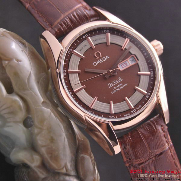 OMEGA DE VILLE HOUR VISION ANNUAL CALENDAR Red Gold on Brown Leather Strap OM77121