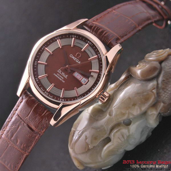 OMEGA DE VILLE HOUR VISION ANNUAL CALENDAR Red Gold on Brown Leather Strap OM77121