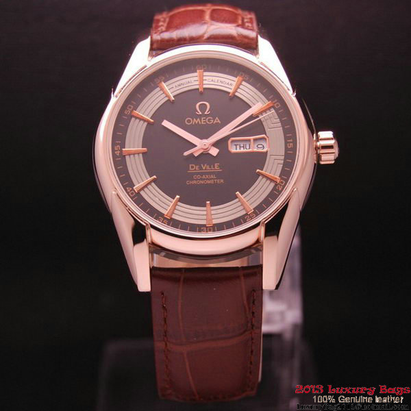 OMEGA DE VILLE HOUR VISION ANNUAL CALENDAR Red Gold on Brown Leather Strap OM77123