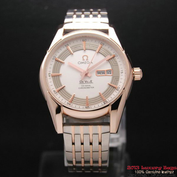 OMEGA DE VILLE HOUR VISION ANNUAL CALENDAR Red Gold on Steel Strap OM77125