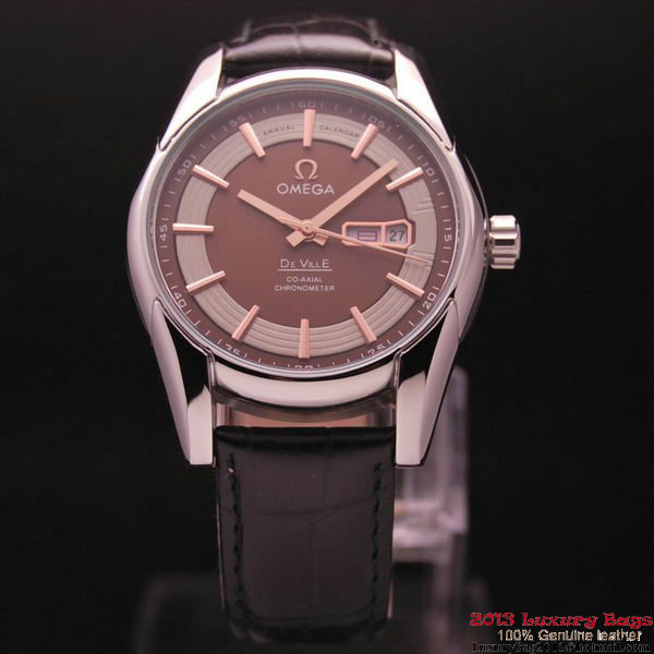 OMEGA DE VILLE HOUR VISION ANNUAL CALENDAR Steel on Black Leather Strap OM77104